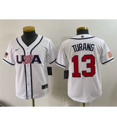 Youth USA Baseball #13 Brice Turang White 2026 World Baseball Classic Home Stadium Stitched Baseball Jersey