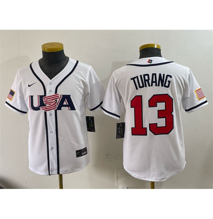 Youth USA Baseball #13 Brice Turang White 2026 World Baseball Classic Home Stadium Stitched Baseball Jersey