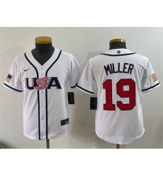 Youth USA Baseball #19 Mason Miller White 2026 World Baseball Classic Home Stadium Stitched Baseball Jersey