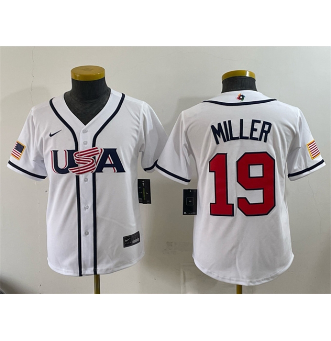 Youth USA Baseball #19 Mason Miller White 2026 World Baseball Classic Home Stadium Stitched Baseball Jersey