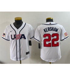 Youth USA Baseball #22 Clayton Kershaw White 2026 World Baseball Classic Home Stadium Stitched Baseball Jersey