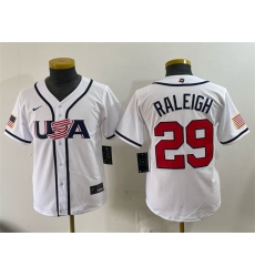 Youth USA Baseball #29 Cal Raleigh White 2026 World Baseball Classic Home Stadium Stitched Baseball Jersey