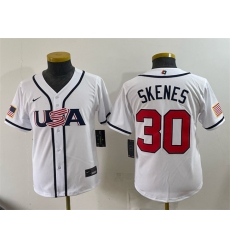 Youth USA Baseball #30 Paul Skenes White 2026 World Baseball Classic Home Stadium Stitched Baseball Jersey