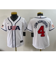 Youth USA Baseball #4 Pete Crow-Armstrong White 2026 World Baseball Classic Home Stadium Stitched Baseball Jersey