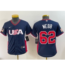 Youth USA Baseball #62 Logan Webb Navy 2026 World Baseball Classic Stadium Stitched Baseball Jersey