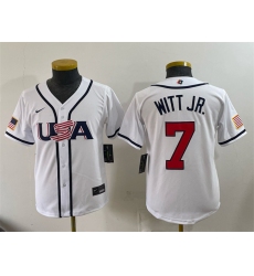 Youth USA Baseball #7 Bobby Witt Jr. White 2026 World Baseball Classic Home Stadium Stitched Baseball Jersey