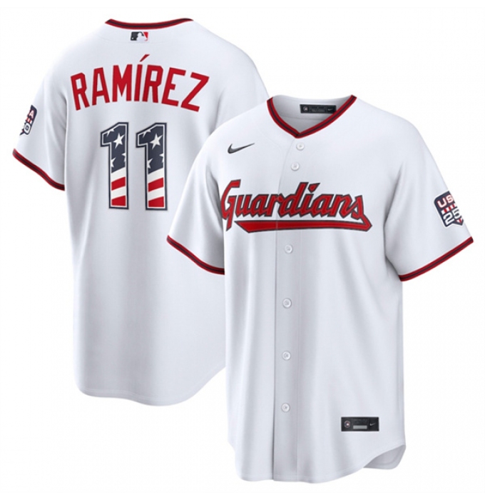 Men's Cleveland Guardians #11 José Ramírez White USA 250 Fourth of July Home Stitched Baseball Jersey
