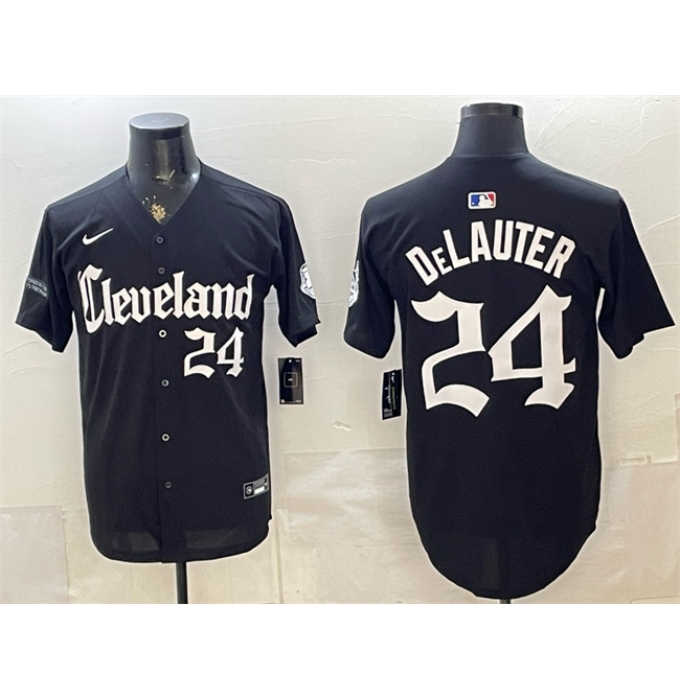Men's Cleveland Guardians #24 Chase DeLauter Black Gothic Vapor Premier Limited Stitched Baseball Jersey