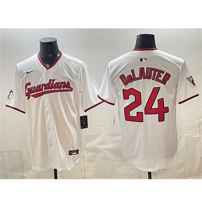 Men's Cleveland Guardians #24 Chase DeLauter White Home Limited Stitched Baseball Jersey