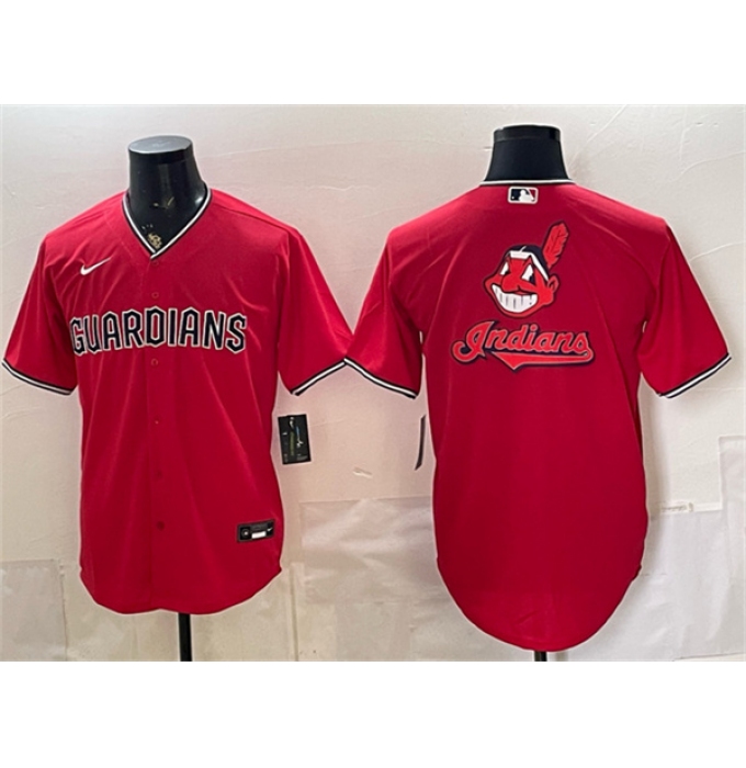 Men's Cleveland Guardians Team Big Logo Red Cool Base Stitched Baseball Jersey