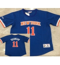 Men's New York Knicks #11 Jalen Brunson Blue Short-Sleeved Swingman Stitched Throwback Jersey