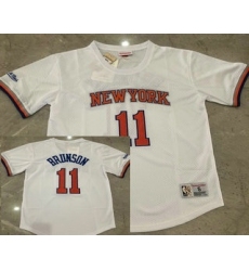 Men's New York Knicks #11 Jalen Brunson White Short-Sleeved Swingman Stitched Throwback Jersey