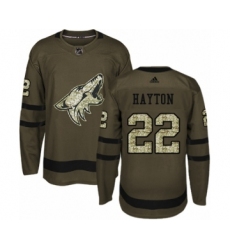 Men's Adidas Arizona Coyotes #22 Barrett Hayton Authentic Green Salute to Service NHL Jersey