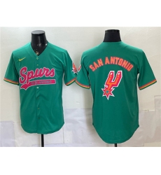 Men's San Antonio Spurs Team Big Logo Teal Stitched Baseball Jersey