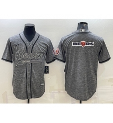 Men's Chicago Bears Grey Team Big Logo With Patch Cool Base Stitched Baseball Jersey