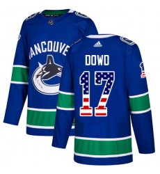 Youth Adidas Vancouver Canucks #17 Nic Dowd Authentic Blue USA Flag Fashion NHL Jersey