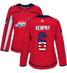 Women's Adidas Washington Capitals #6 Michal Kempny Authentic Red USA Flag Fashion NHL Jersey