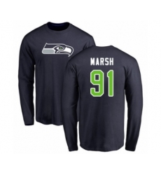 Football Seattle Seahawks #91 Cassius Marsh Navy Blue Name & Number Logo Long Sleeve T-Shirt