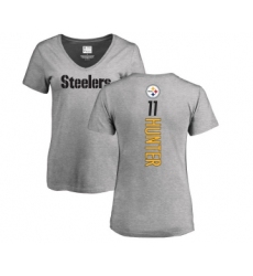 Football Women's Pittsburgh Steelers #11 Justin Hunter Ash Backer V-Neck T-Shirt