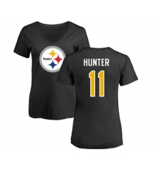 Football Women's Pittsburgh Steelers #11 Justin Hunter Black Name & Number Logo Slim Fit T-Shirt