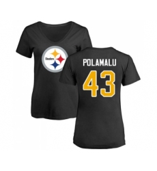 Football Women's Pittsburgh Steelers #43 Troy Polamalu Black Name & Number Logo Slim Fit T-Shirt