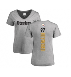 Football Women's Pittsburgh Steelers #97 Cameron Heyward Ash Backer V-Neck T-Shirt