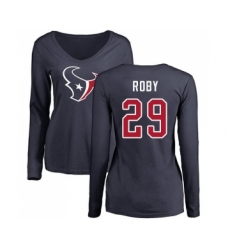 Football Women's Houston Texans #29 Bradley Roby Navy Blue Name & Number Logo Long Sleeve T-Shirt