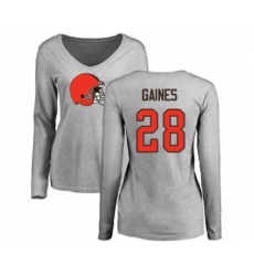 Football Women's Cleveland Browns #28 Phillip Gaines Ash Name & Number Logo Long Sleeve T-Shirt