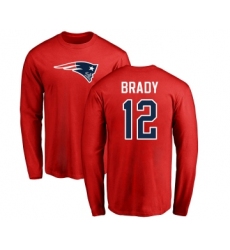 Football New England Patriots #12 Tom Brady Red Name & Number Logo Long Sleeve T-Shirt