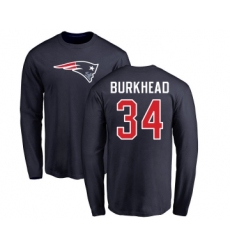 Football New England Patriots #34 Rex Burkhead Navy Blue Name & Number Logo Long Sleeve T-Shirt
