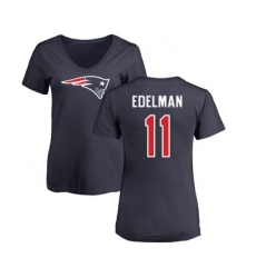 Football Women's New England Patriots #11 Julian Edelman Navy Blue Name & Number Logo Slim Fit T-Shirt