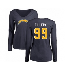 Football Women's Los Angeles Chargers #99 Jerry Tillery Navy Blue Name & Number Logo Long Sleeve T-Shirt
