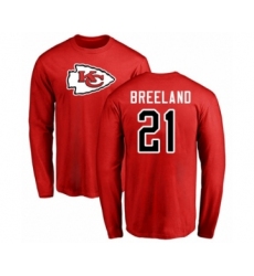 Football Kansas City Chiefs #21 Bashaud Breeland Red Name & Number Logo Long Sleeve T-Shirt