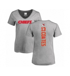Football Women's Kansas City Chiefs #13 Sammie Coates Ash Backer V-Neck T-Shirt