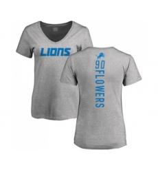 Football Women's Detroit Lions #90 Trey Flowers Ash Backer T-Shirt