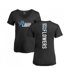 Football Women's Detroit Lions #90 Trey Flowers Black Backer T-Shirt