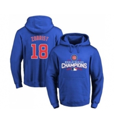 Cubs #18 Ben Zobrist Blue 2016 World Series Champions Pullover MLB Hoodie