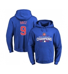 Cubs #9 Javier Baez Blue 2016 World Series Champions Pullover MLB Hoodie