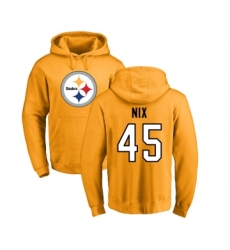 Football Pittsburgh Steelers #45 Roosevelt Nix Gold Name & Number Logo Pullover Hoodie