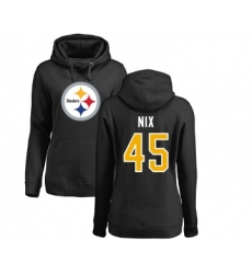 Football Women's Pittsburgh Steelers #45 Roosevelt Nix Black Name & Number Logo Pullover Hoodie