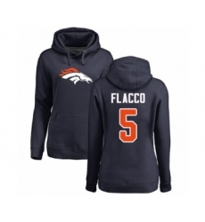 Football Women's Denver Broncos #5 Joe Flacco Navy Blue Name & Number Logo Pullover Hoodie