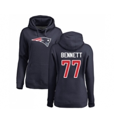 Football Women's New England Patriots #77 Michael Bennett Navy Blue Name & Number Logo Pullover Hoodie