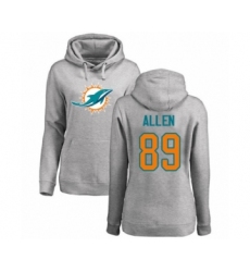 Football Women's Miami Dolphins #89 Dwayne Allen Ash Name & Number Logo Pullover Hoodie