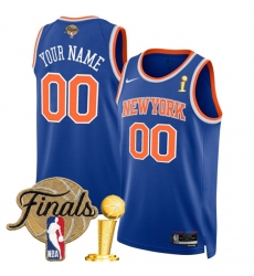Men's New Yok Knicks Active Player Custom Blue 2026 Finals Patch And Finals Champions Patch Icon Edition Stitched Basketball Jersey