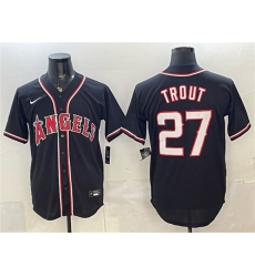 Men's Los Angeles Angels #27 Mike Trout 2026 Fashion Black Out Stitched Baseball Jersey