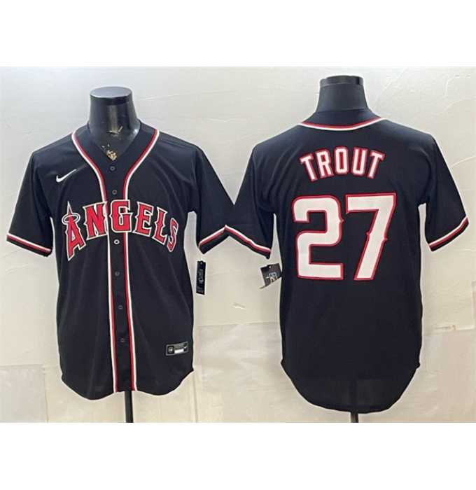 Men's Los Angeles Angels #27 Mike Trout 2026 Fashion Replica Black Out Stitched Baseball Jersey