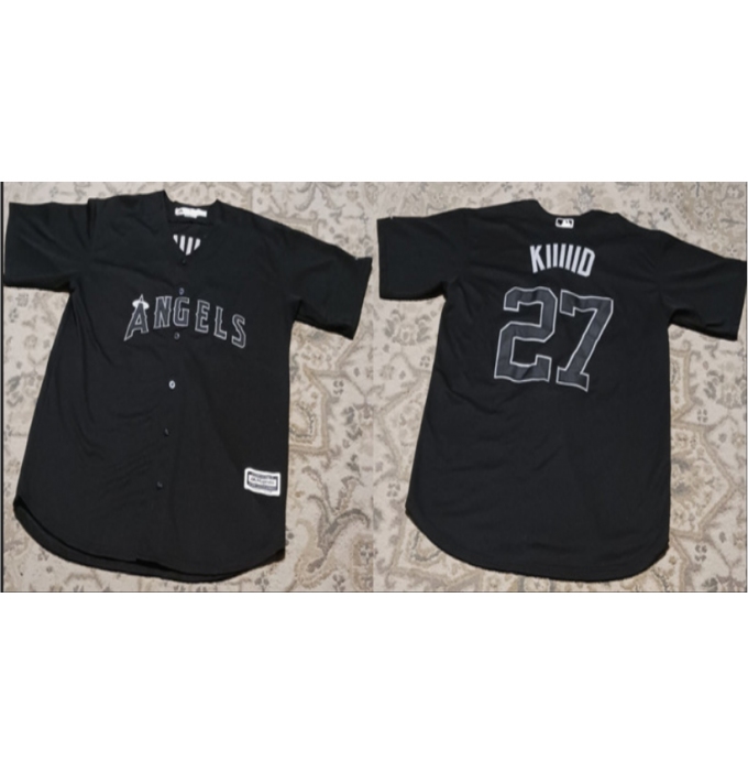 Men's Los Angeles Angels #27 Mike Trout KIIIIID Black Stitched Baseball Jersey