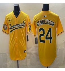 Men's Oakland Athletics #24 Rickey Henderson 2026 Yellow Alternate Sacramento Celebrating 125 Years Vapor Limited Stitched Baseball Jersey