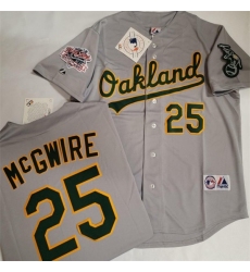 Men's Oakland Athletics #25 Mark McGwire Grey With Green Elephant & 1989 World Series Battle of the Bay Stitched Baseball Jersey