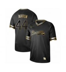 Men's Atlanta Braves #44 Hank Aaron Authentic Black Gold Fashion Baseball Jersey